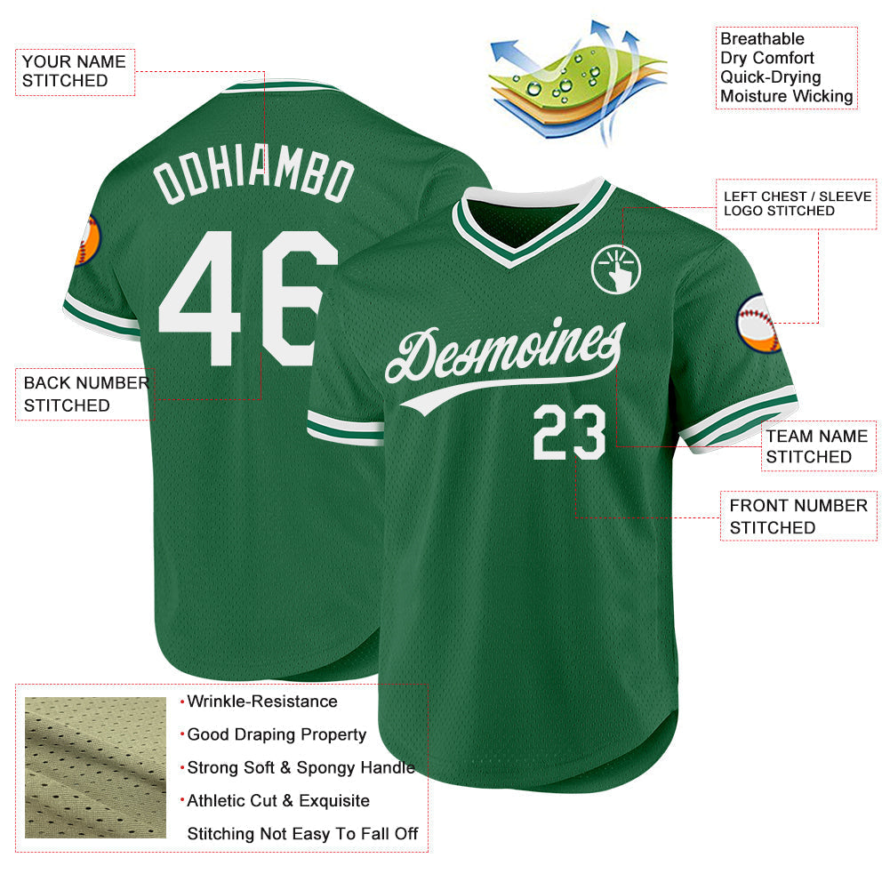 Custom Kelly Green White Authentic Throwback Baseball Jersey baseball jersey product view 3