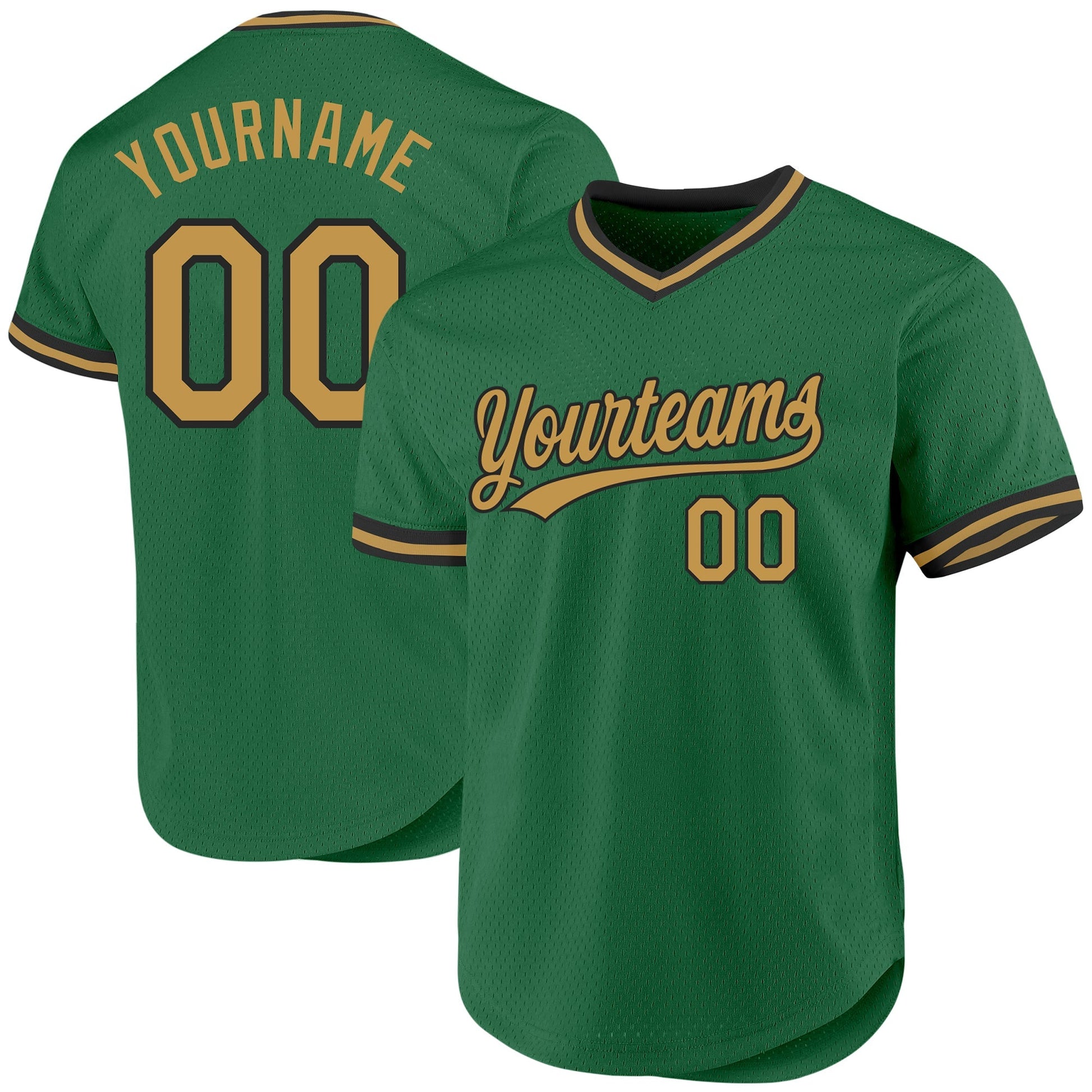 Custom Kelly Green Old Gold-Black Authentic Throwback Baseball Jersey baseball jersey product view 1