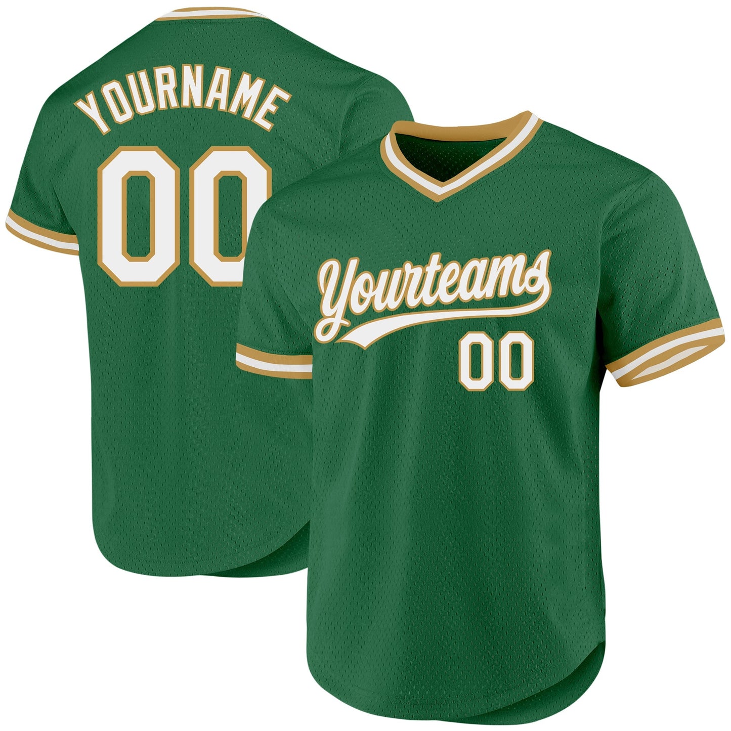 Custom Kelly Green White-Old Gold Authentic Throwback Baseball Jersey baseball jersey product view 1