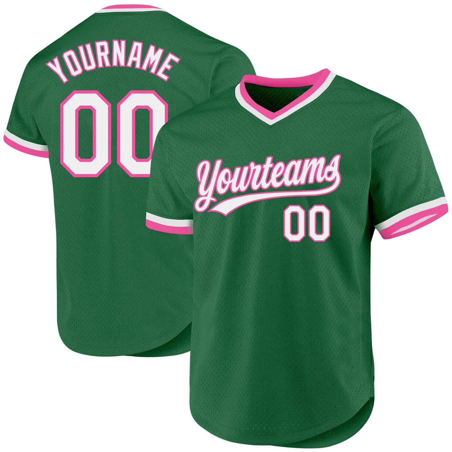Custom Kelly Green White-Pink Authentic Throwback Baseball Jersey baseball jersey product view 1