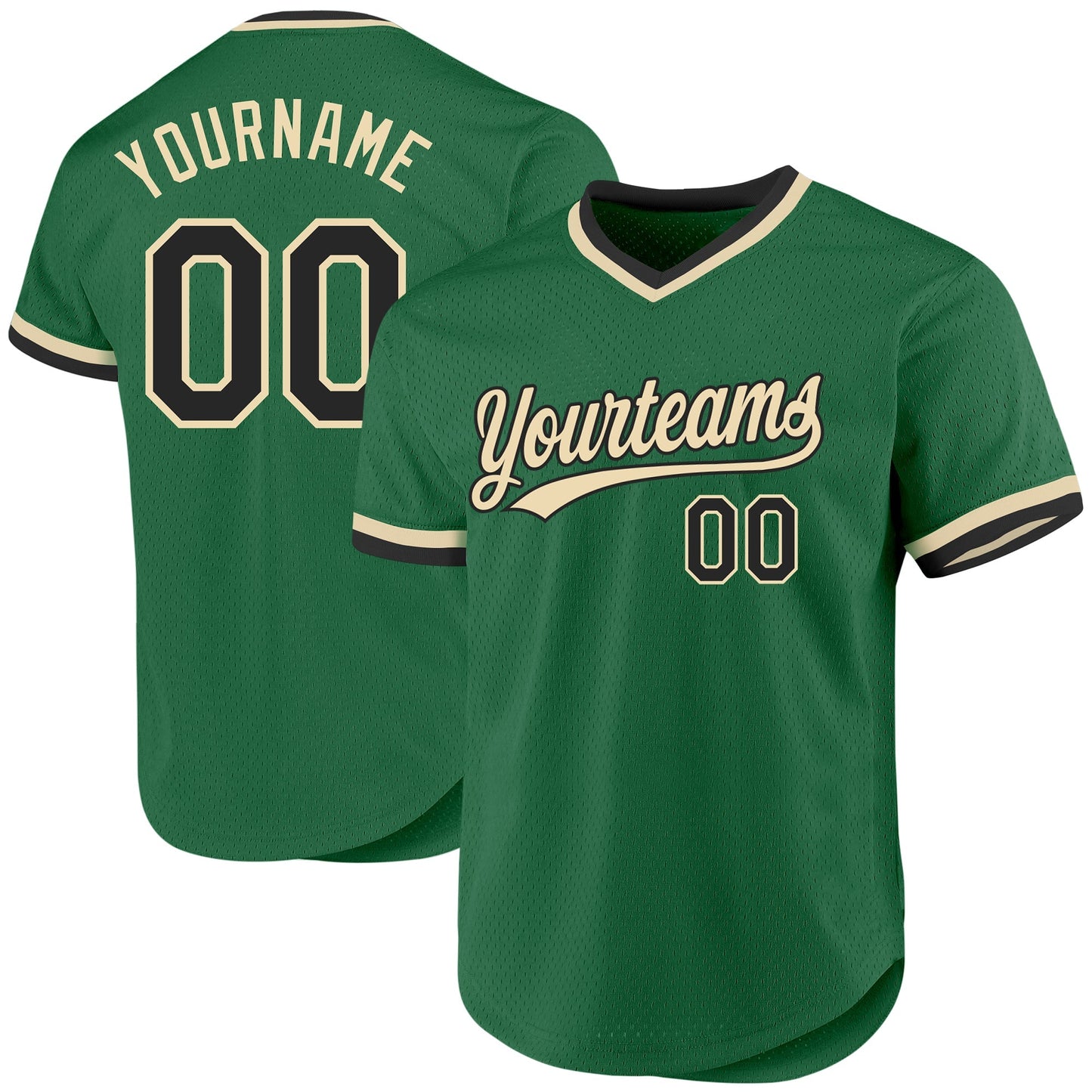Custom Kelly Green Black-Cream Authentic Throwback Baseball Jersey baseball jersey product view 1