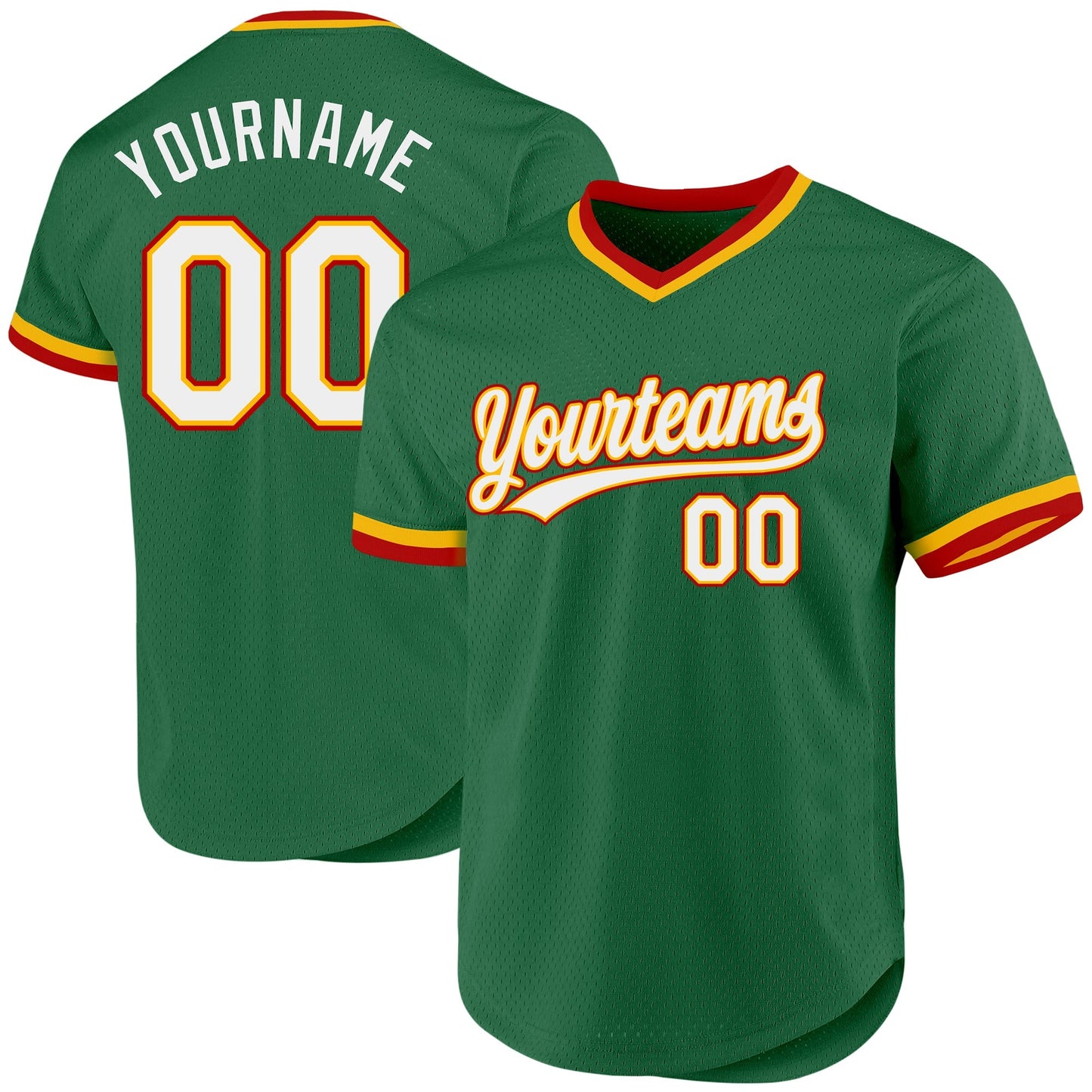 Custom Kelly Green Gold-Red Authentic Throwback Baseball Jersey baseball jersey product view 1