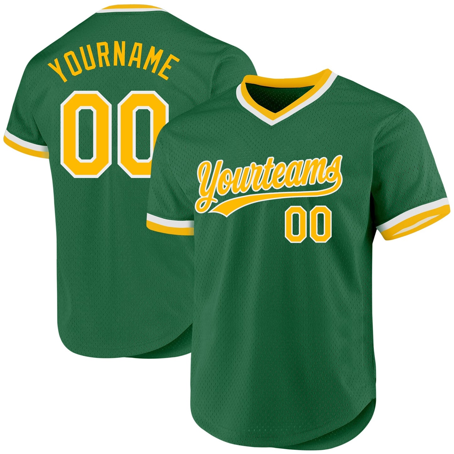 Custom Kelly Green Gold-White Authentic Throwback Baseball Jersey baseball jersey product view 1