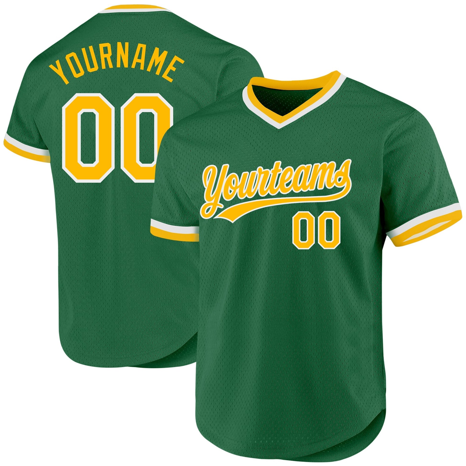 Custom Kelly Green Gold-White Authentic Throwback Baseball Jersey baseball jersey product view 1