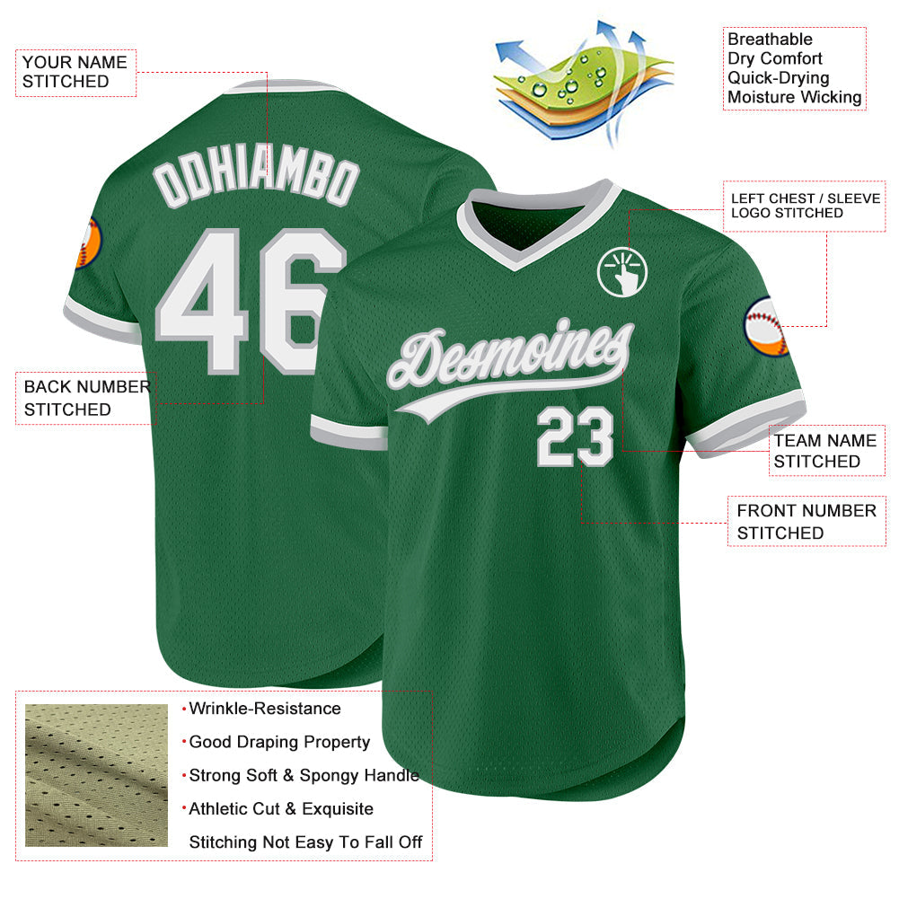 Custom Kelly Green White-Gray Authentic Throwback Baseball Jersey baseball jersey product view 3