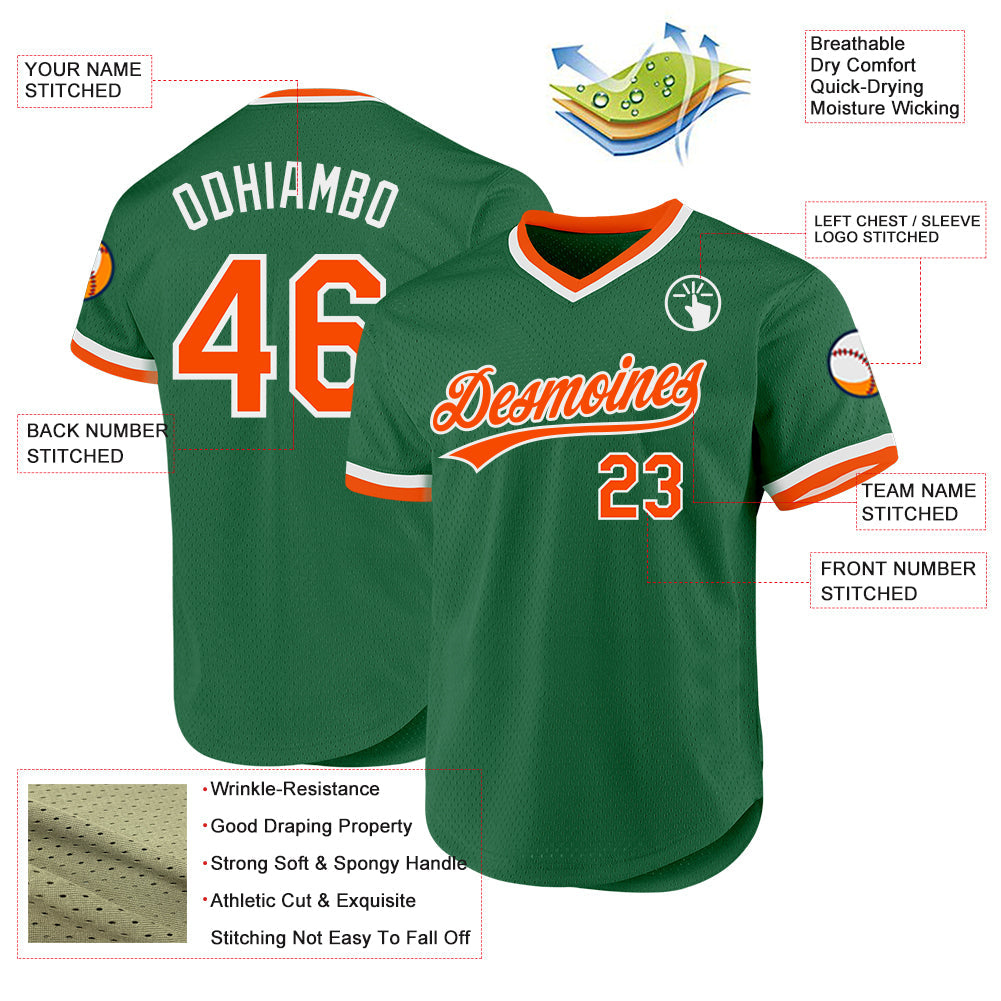 Custom Kelly Green Orange-White Authentic Throwback Baseball Jersey baseball jersey product view 3