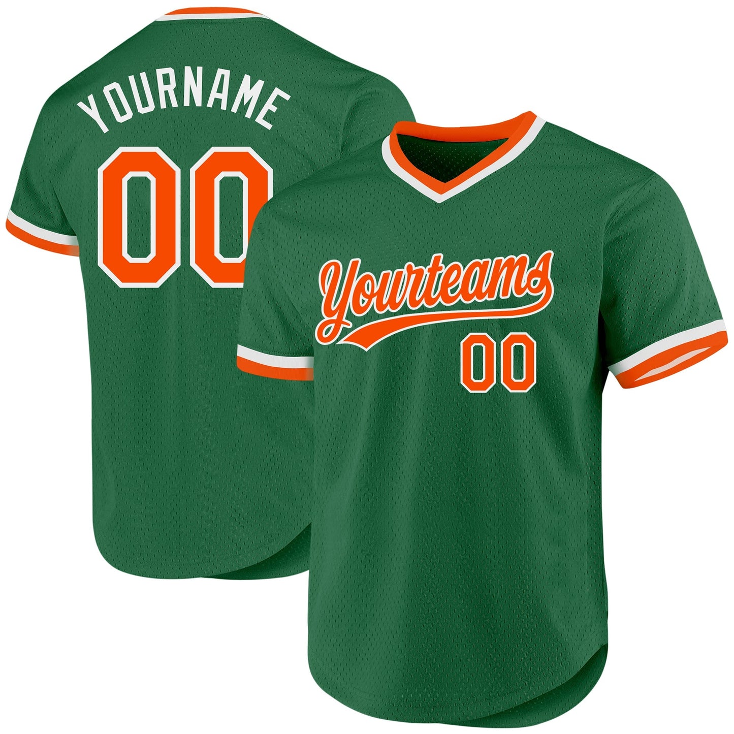 Custom Kelly Green Orange-White Authentic Throwback Baseball Jersey baseball jersey product view 1