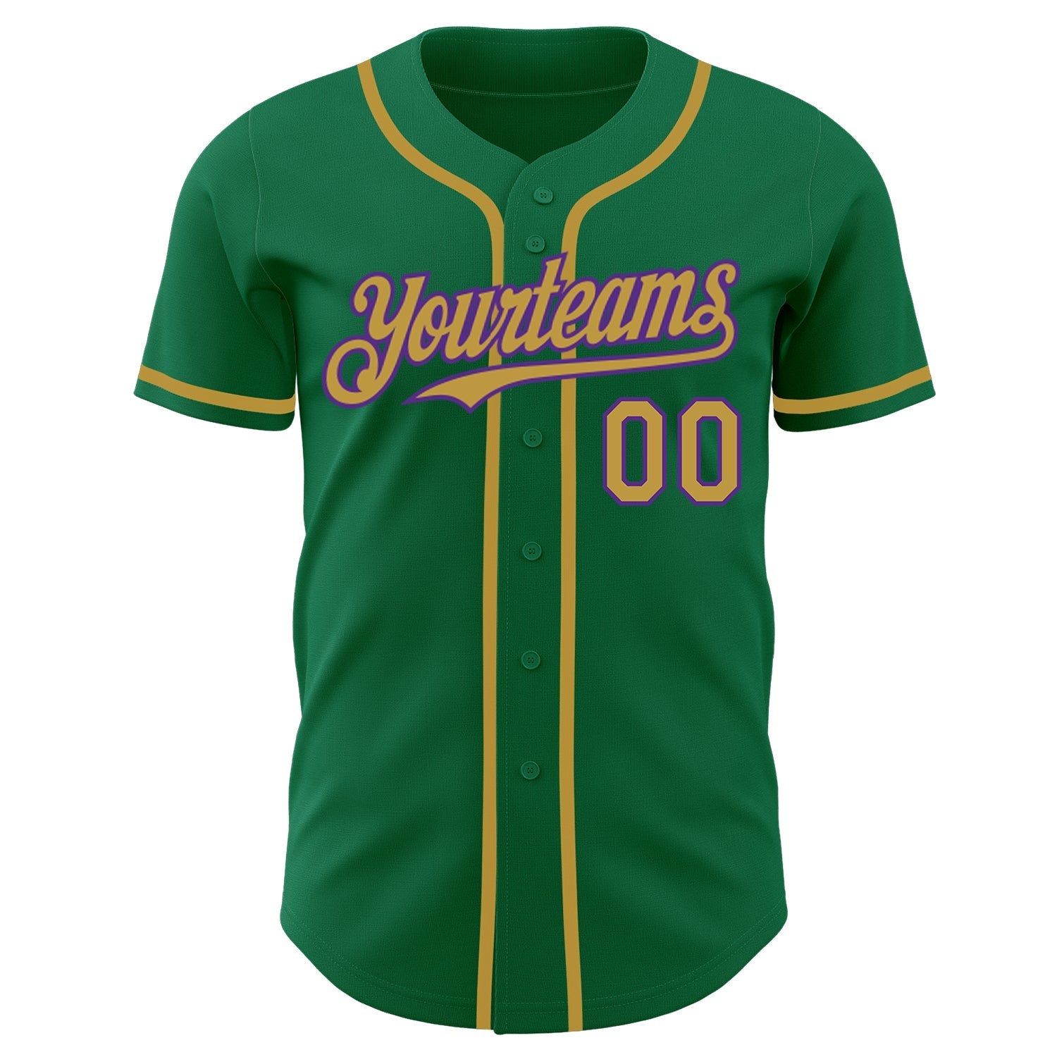 Custom Kelly Green Old Gold-Purple Authentic Baseball Jersey baseball jersey product view 2