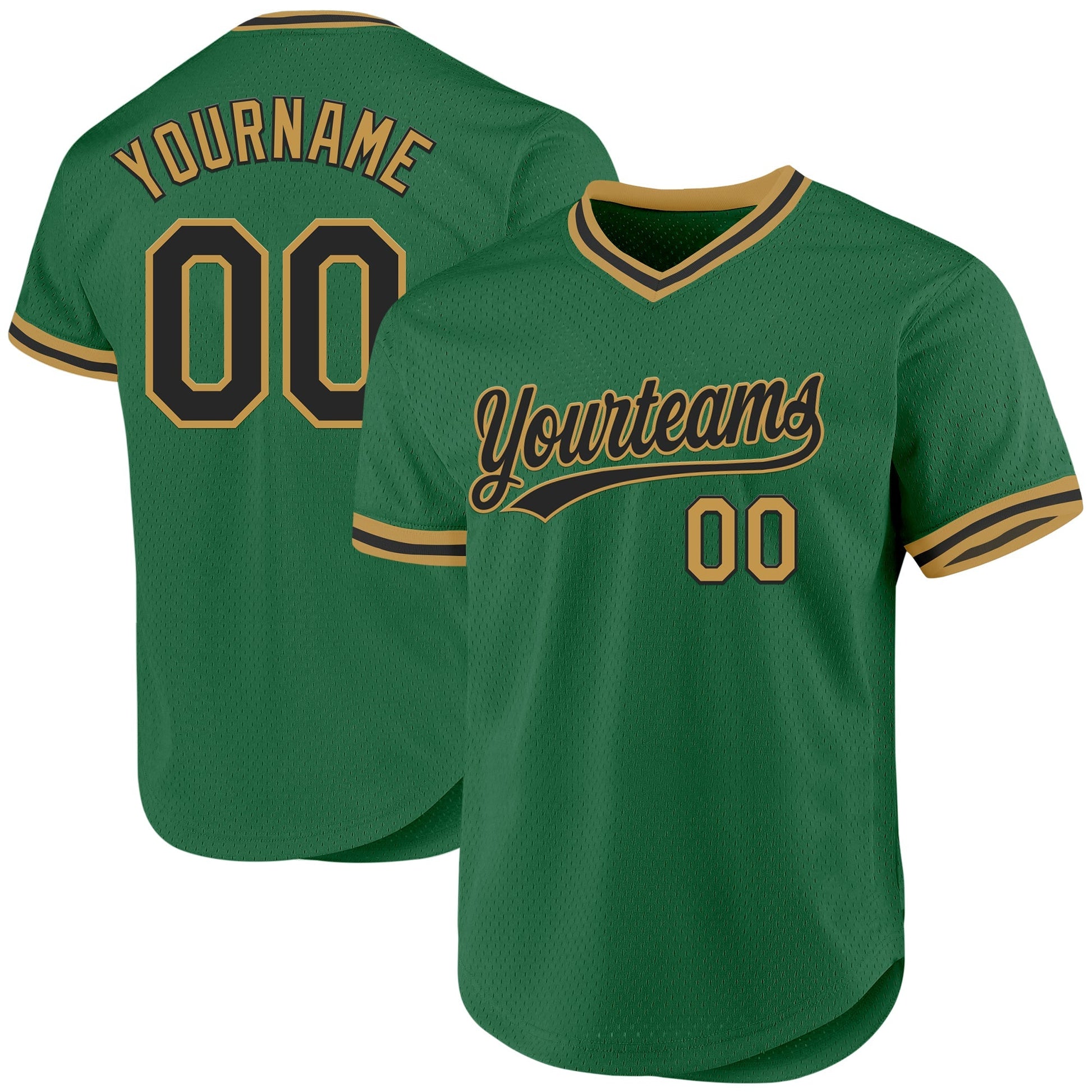 Custom Kelly Green Black-Old Gold Authentic Throwback Baseball Jersey baseball jersey product view 1