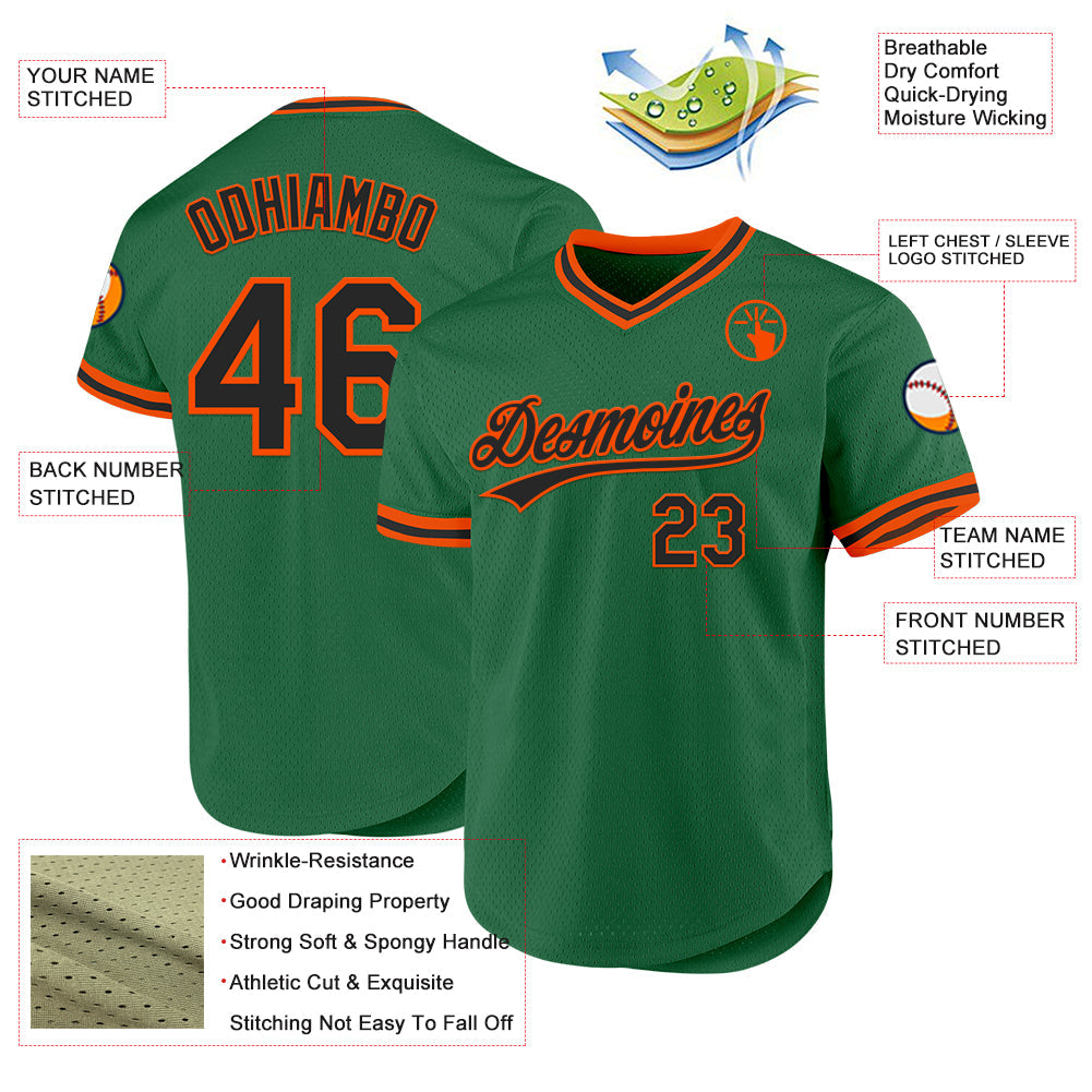Custom Kelly Green Black-Orange Authentic Throwback Baseball Jersey baseball jersey product view 3