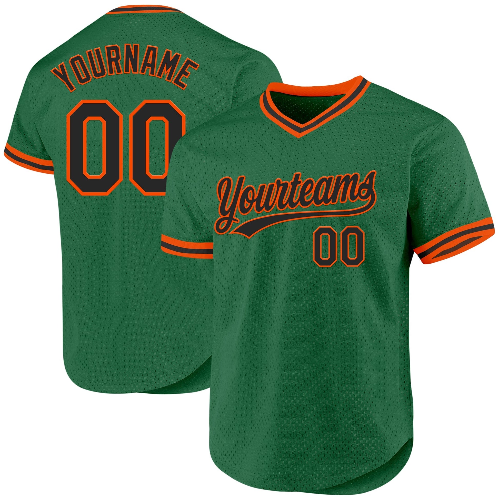 Custom Kelly Green Black-Orange Authentic Throwback Baseball Jersey baseball jersey product view 1
