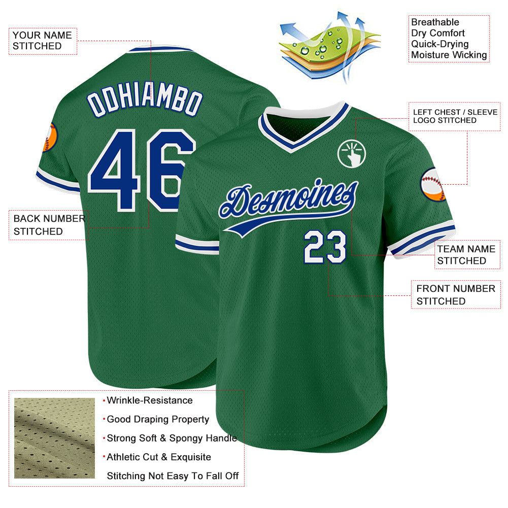 Custom Kelly Green Royal-White Authentic Throwback Baseball Jersey baseball jersey product view 3
