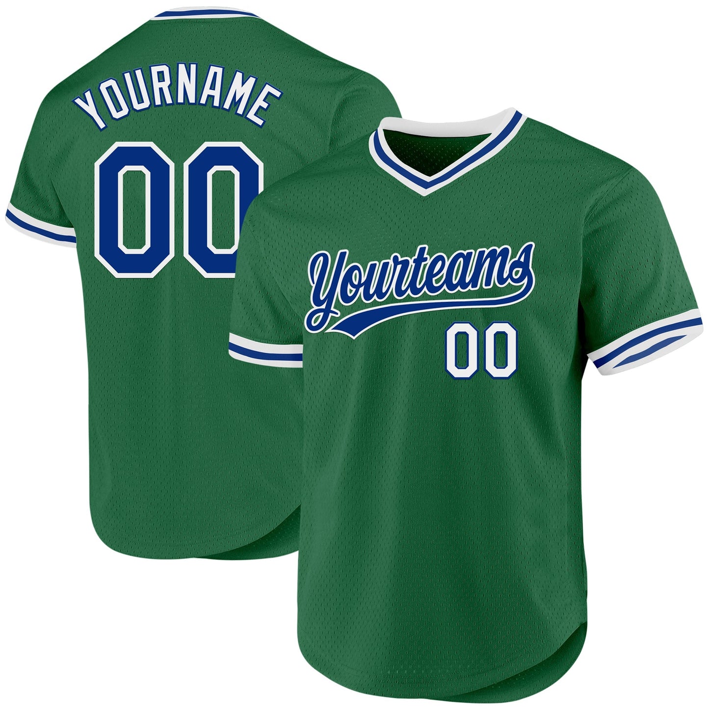 Custom Kelly Green Royal-White Authentic Throwback Baseball Jersey baseball jersey product view 1