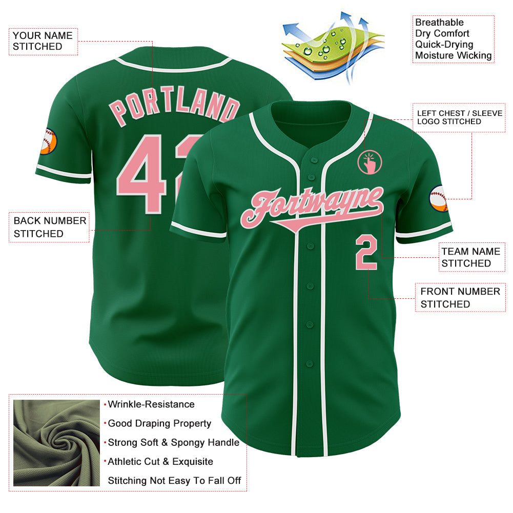 Custom Kelly Green Medium Pink-White Authentic Baseball Jersey baseball jersey product view 3