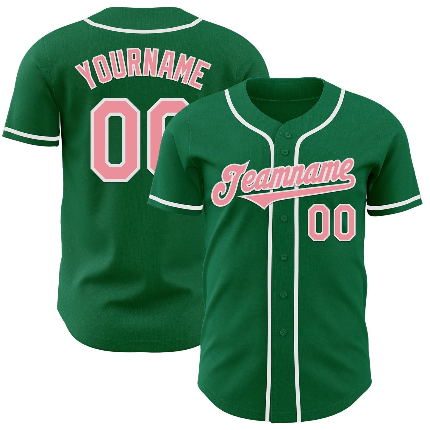 Custom Kelly Green Medium Pink-White Authentic Baseball Jersey baseball jersey product view 1