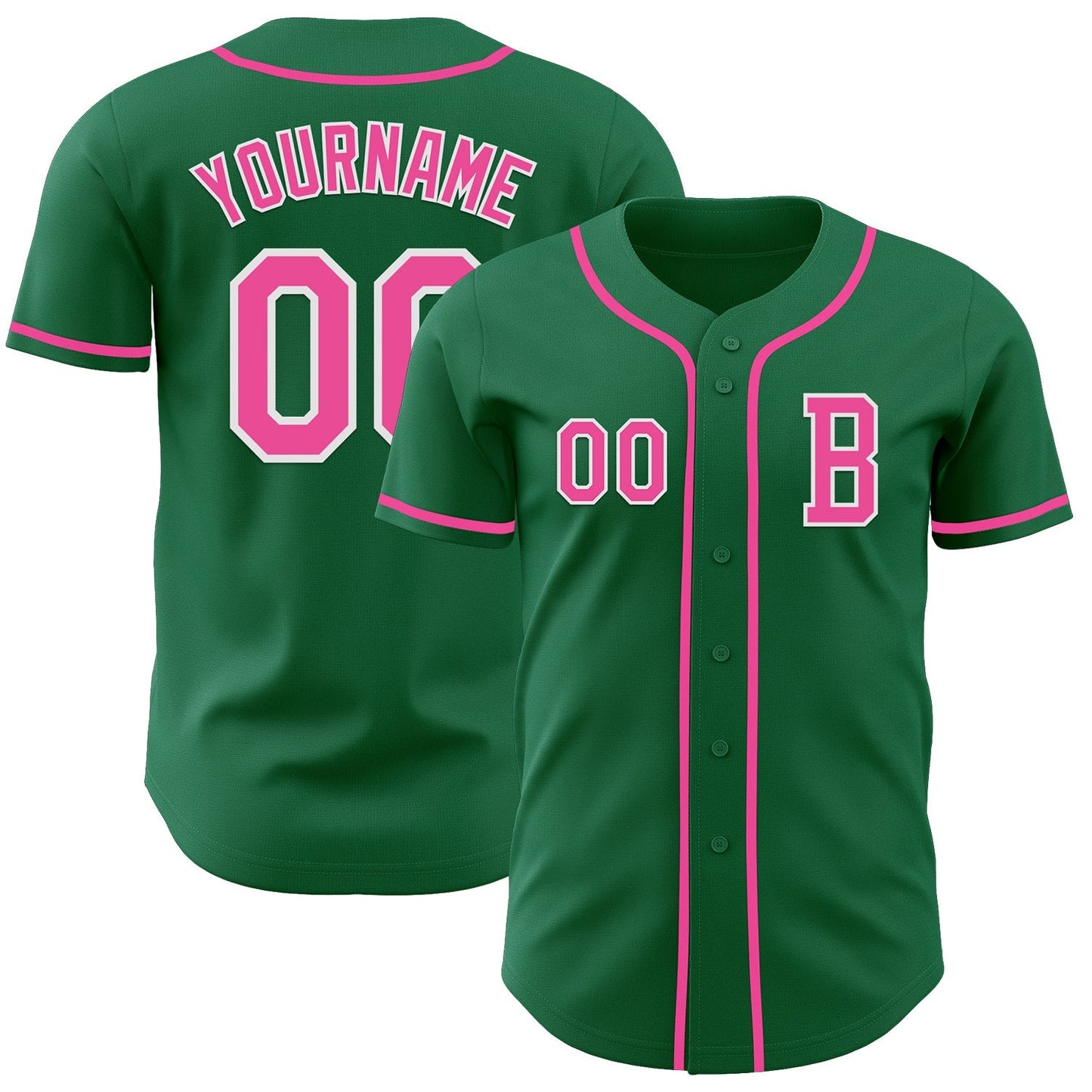 Custom Kelly Green Pink-White Authentic Baseball Jersey baseball jersey product view 1