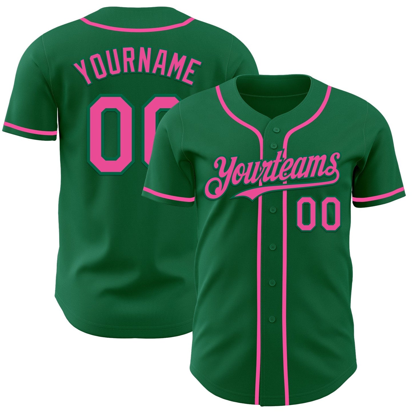 Custom Kelly Green Pink Authentic Baseball Jersey baseball jersey product view 1