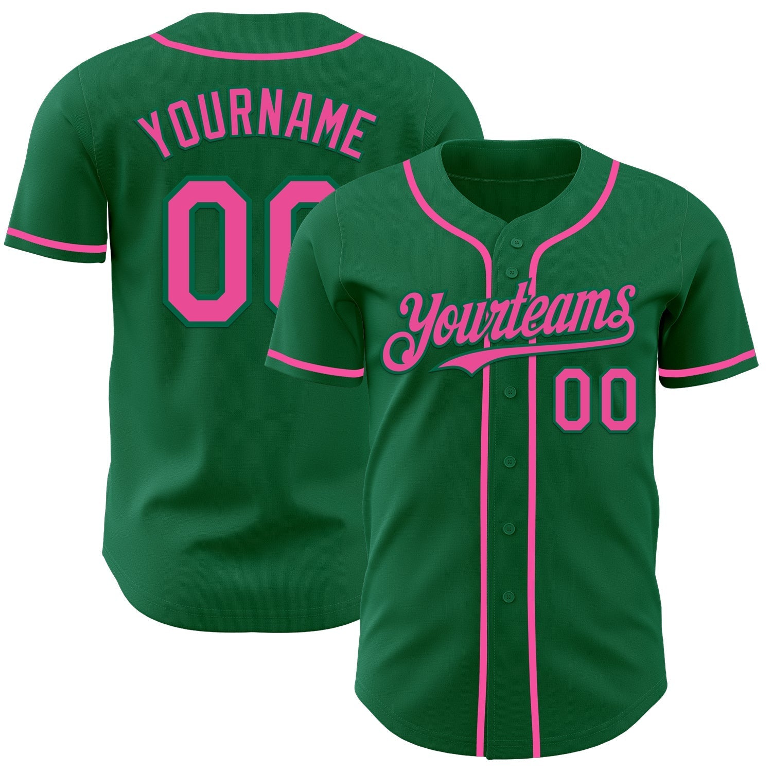 Custom Kelly Green Pink Authentic Baseball Jersey baseball jersey product view 1