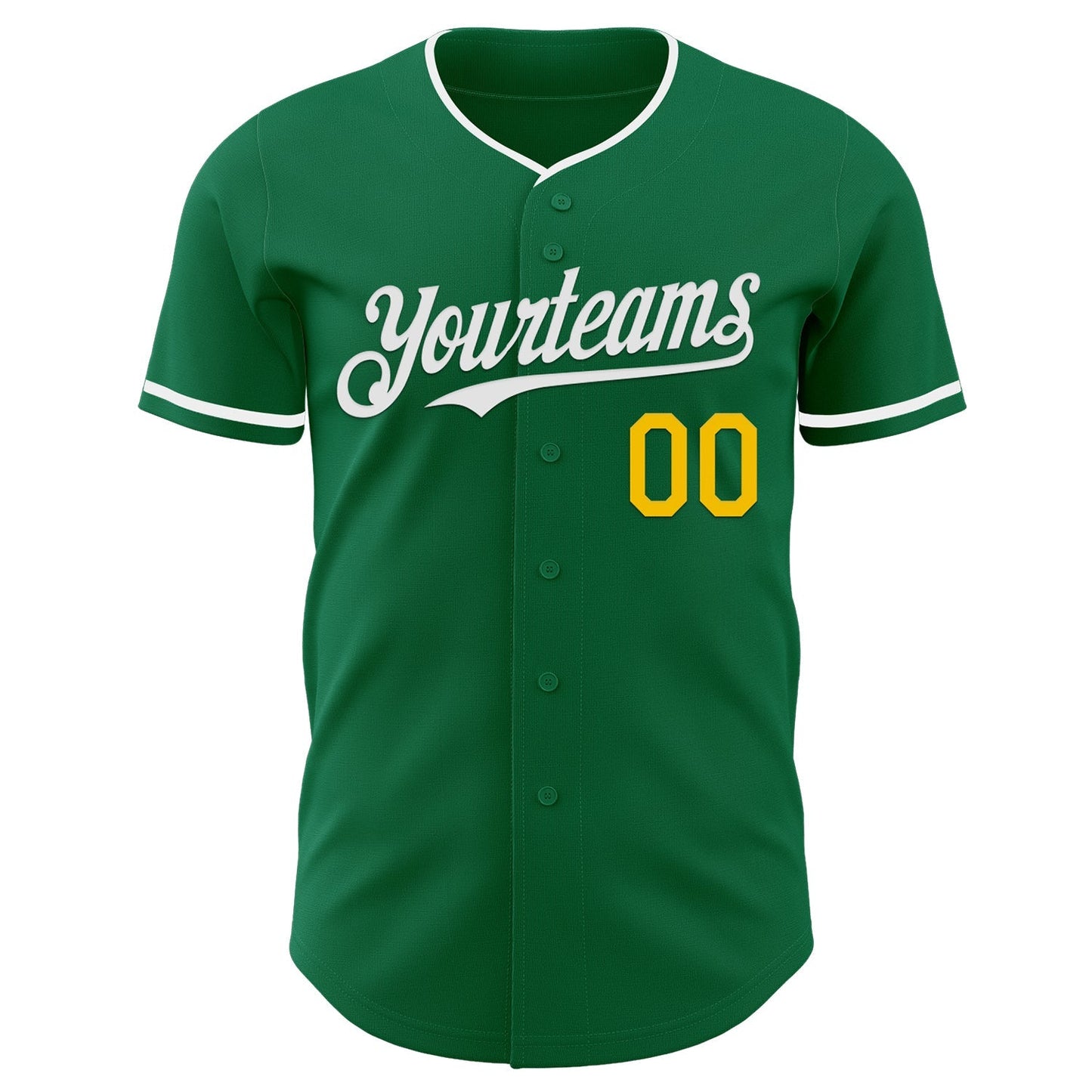 Custom Kelly Green White-Yellow Authentic Baseball Jersey baseball jersey product view 2