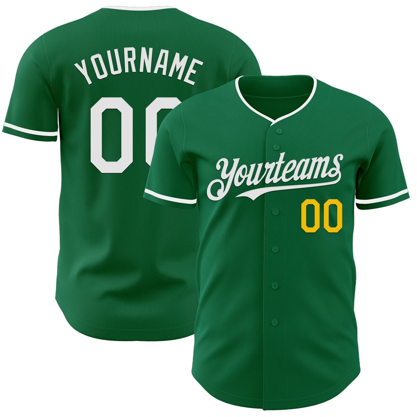 Custom Kelly Green White-Yellow Authentic Baseball Jersey baseball jersey product view 1