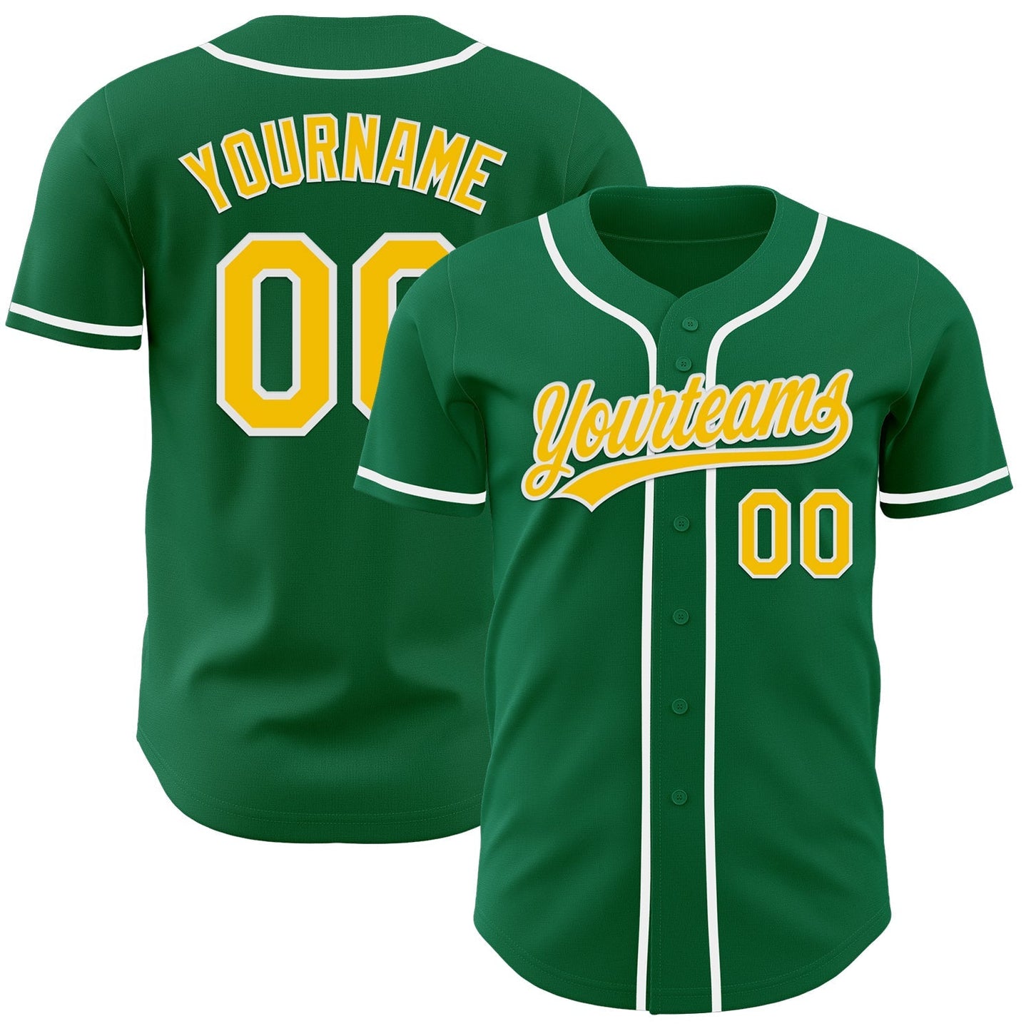 Custom Kelly Green Yellow-White Authentic Baseball Jersey baseball jersey product view 1