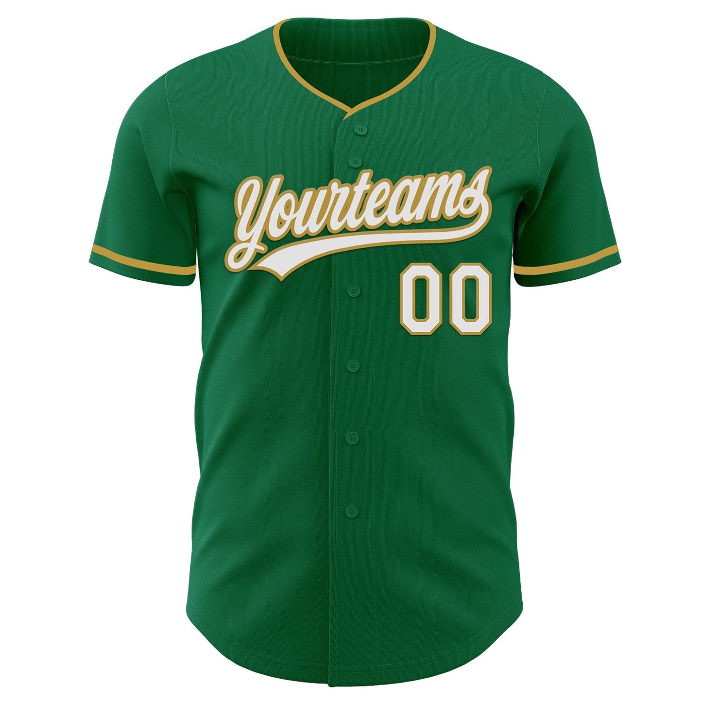 Custom Kelly Green White-Old Gold Authentic Baseball Jersey baseball jersey product view 2