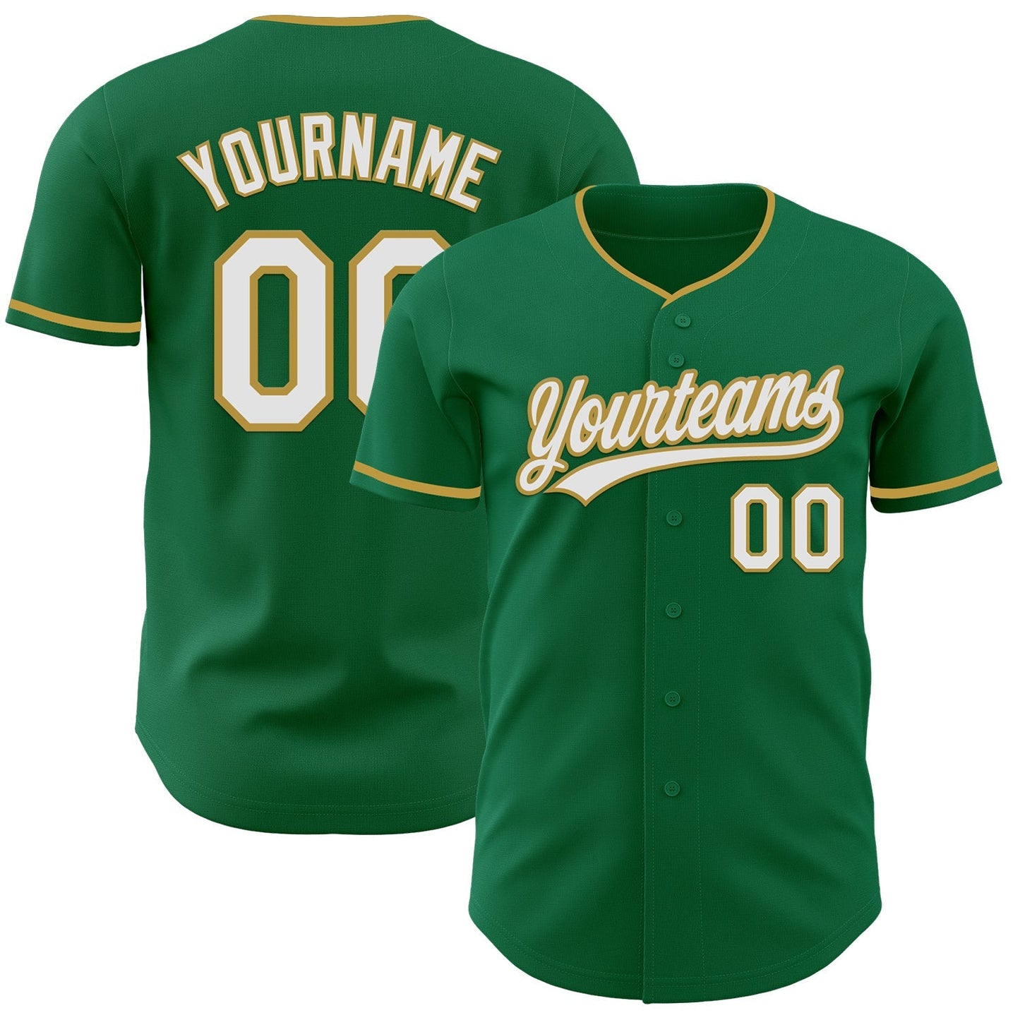 Custom Kelly Green White-Old Gold Authentic Baseball Jersey baseball jersey product view 1