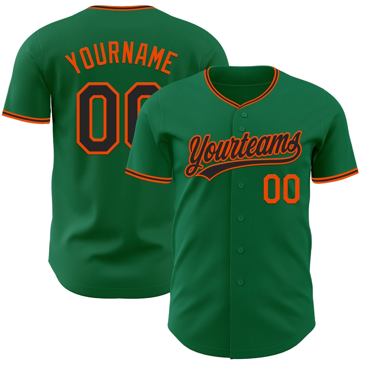 Custom Kelly Green Black-Orange Authentic Baseball Jersey baseball jersey product view 1