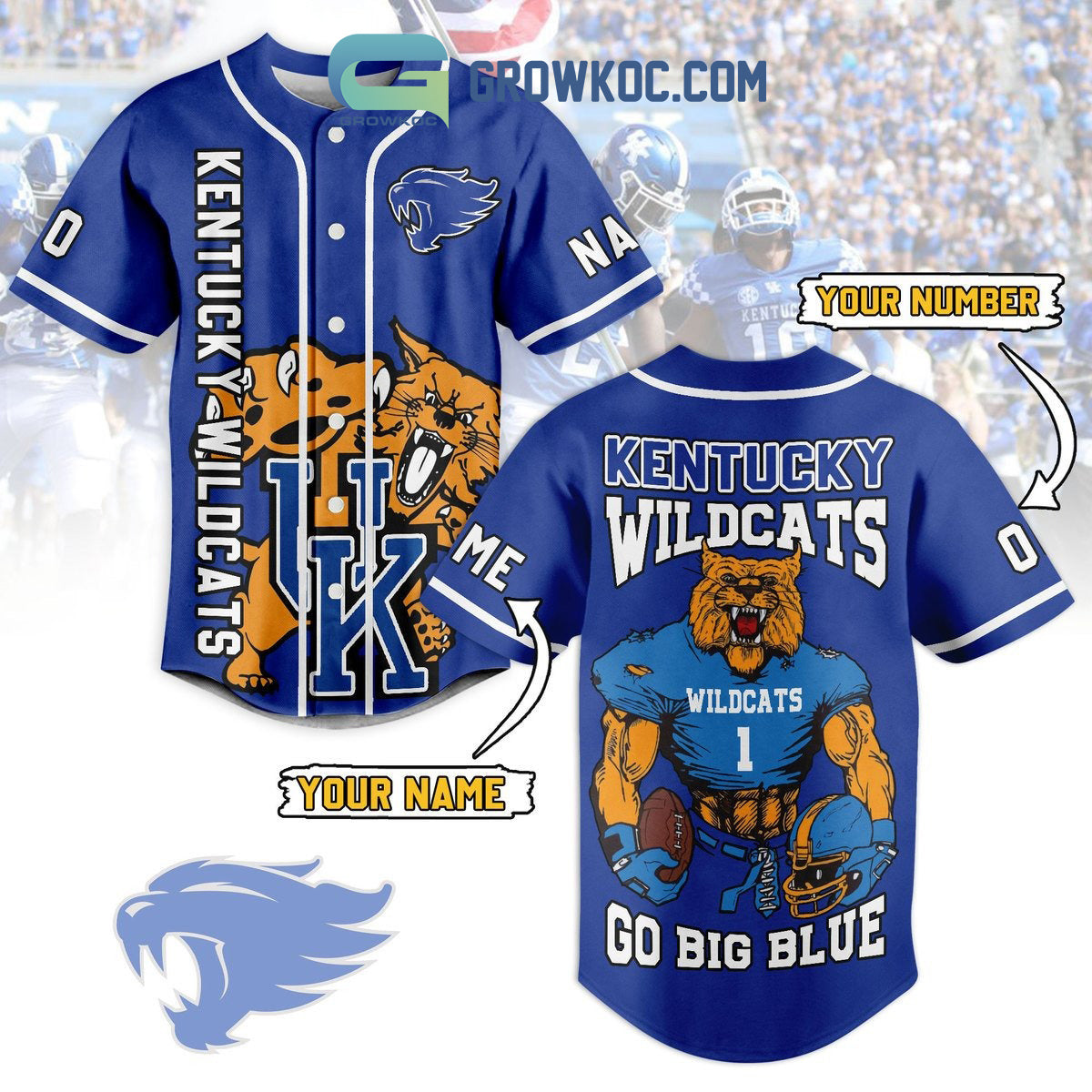 Kentucky Wildcats Go Big Blue Personalized Baseball Jersey baseball jersey product view 1