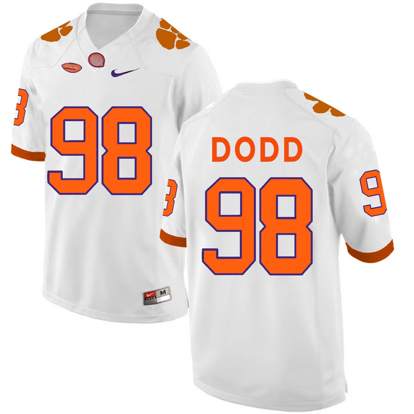 Kevin Dodd 98 White College Football Jersey football jersey product view 1