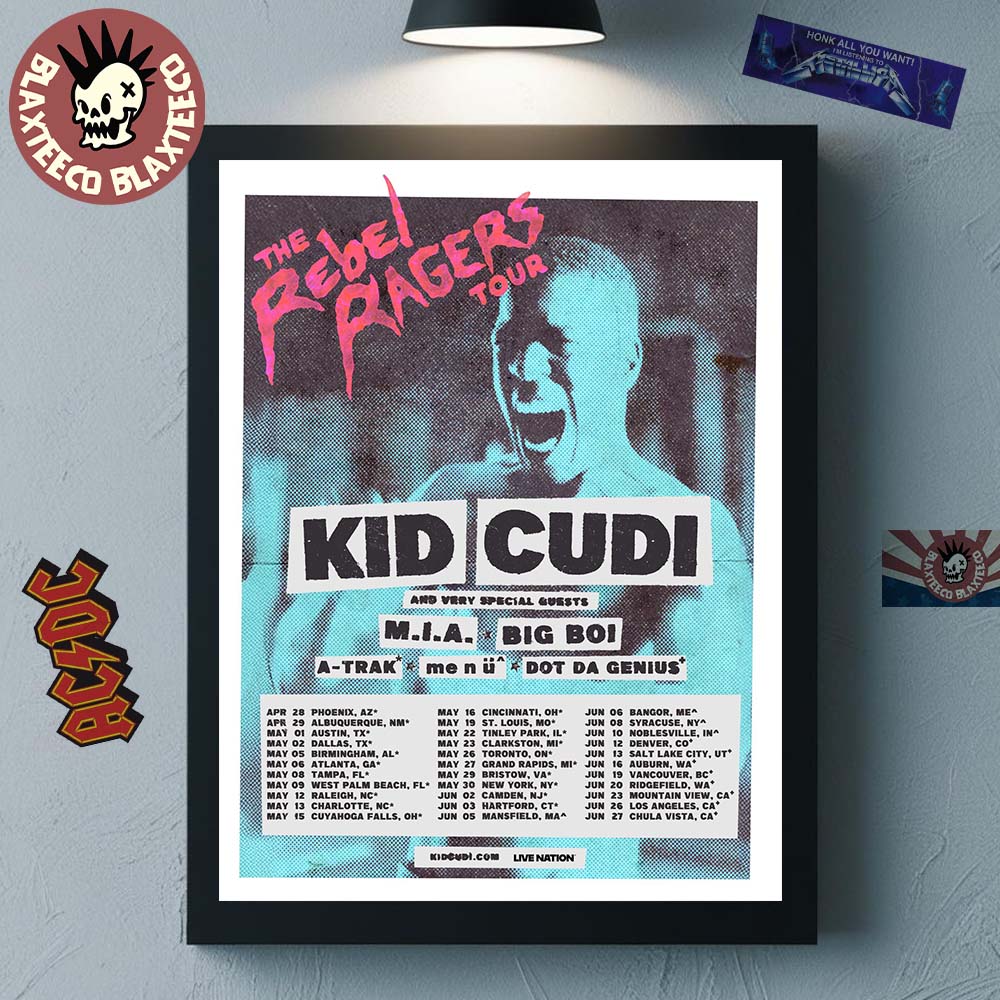 Kid Cudi The Rebel Ragers Tour 2026 North America Schedule Dates Home Decor Poster Canvas Unisex T-shirt, Sweatshirt, Hoodie, Long Sleeve Tee - T-Shirt, Sweatshirt, Hoodie