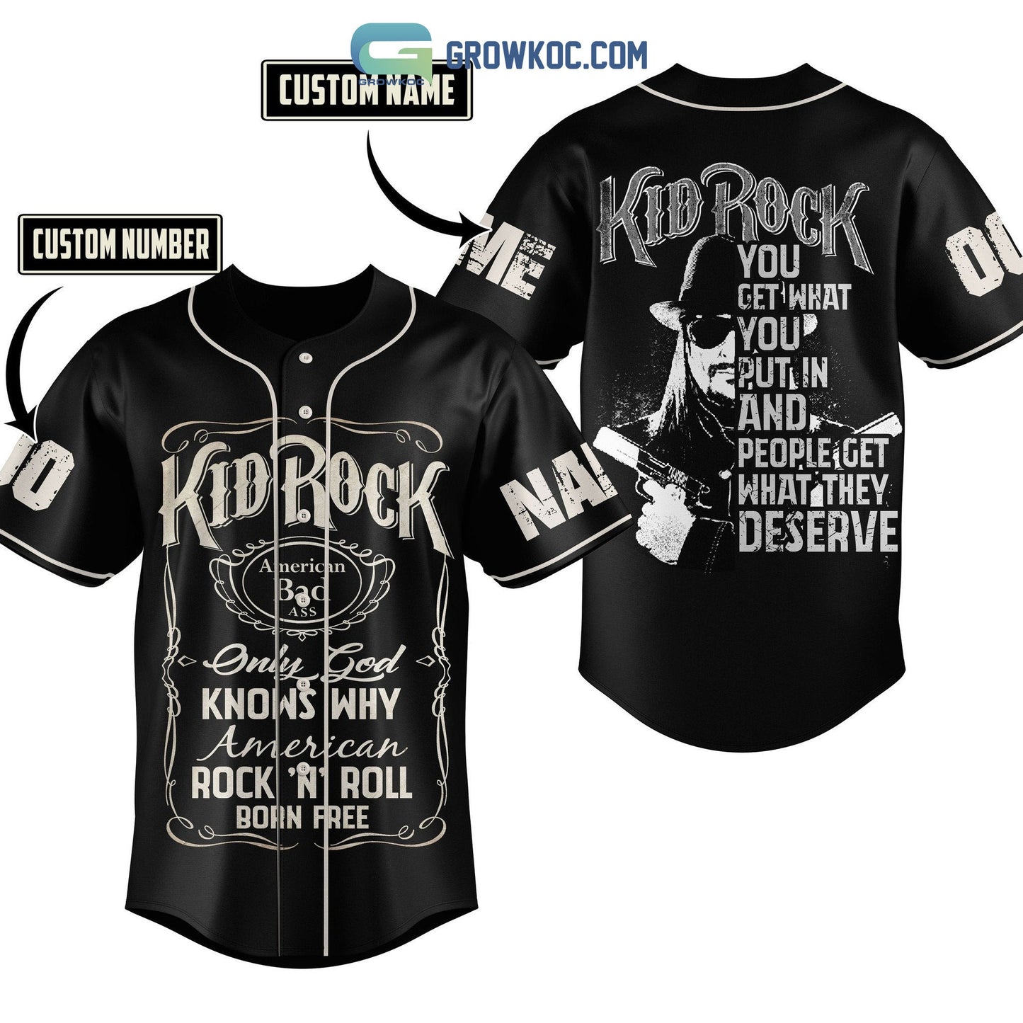 Kid Rock American Rock N Roll Born Free Personalized Baseball Jersey baseball jersey product view 1