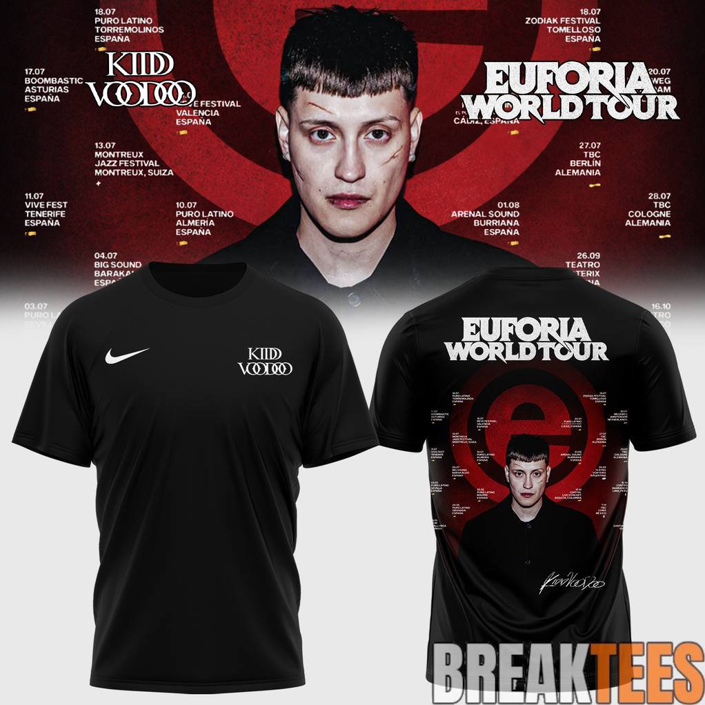 Kidd Voodoo Euforia World Tour 2026 Shirt Unisex T-shirt, Sweatshirt, Hoodie, Long Sleeve Tee - T-Shirt, Sweatshirt, Hoodie