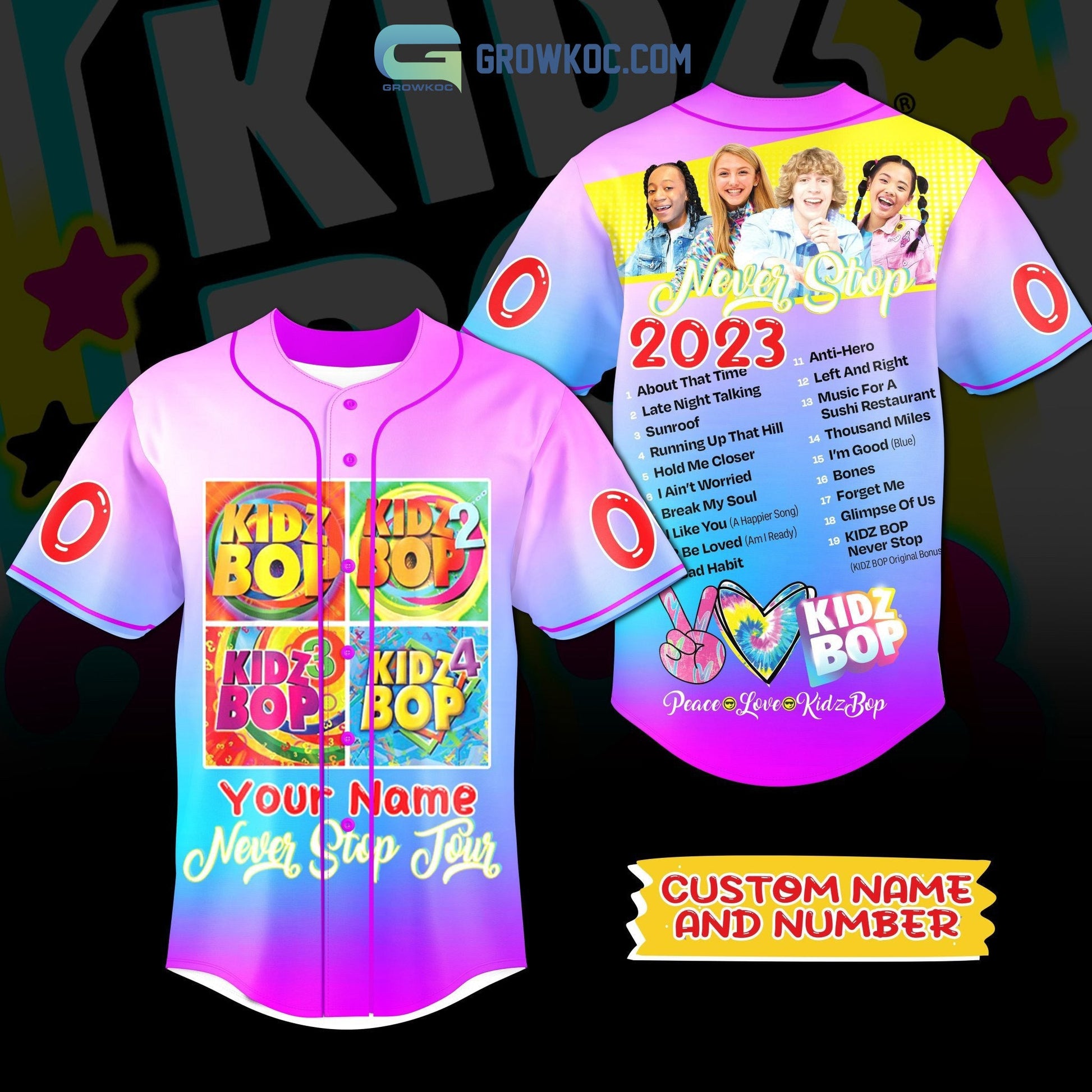 Kidz Bop Never Stop 2023 Personalized Baseball Jersey baseball jersey product view 1