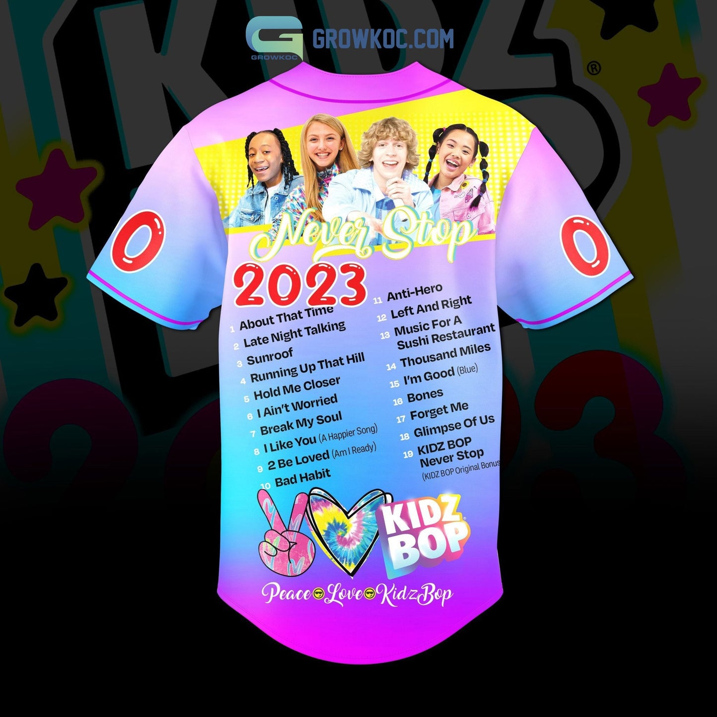 Kidz Bop Never Stop 2023 Personalized Baseball Jersey baseball jersey product view 3