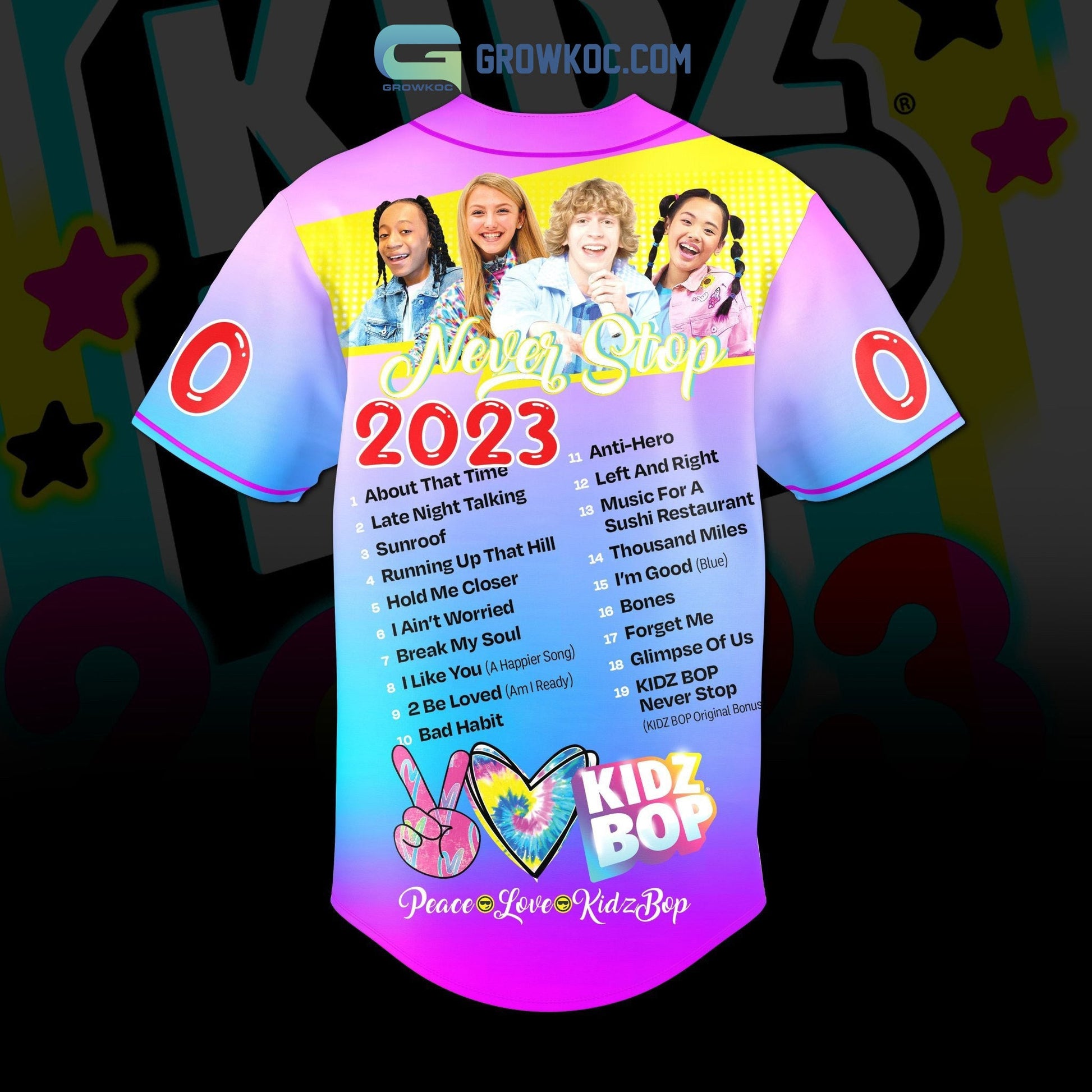 Kidz Bop Never Stop 2023 Personalized Baseball Jersey baseball jersey product view 3