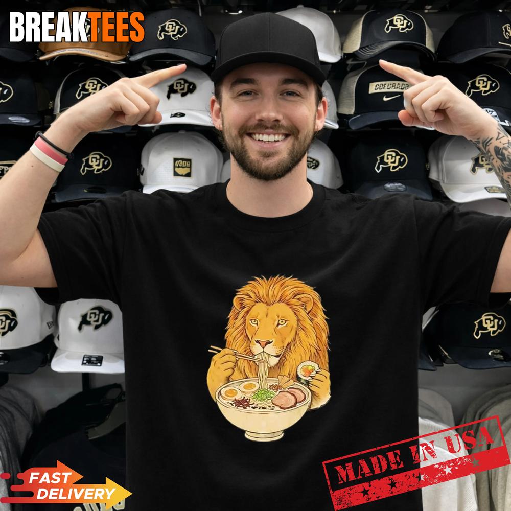 King Lion Enjoying Ramen Dinner Meme T-Shirt Unisex T-shirt, Sweatshirt, Hoodie, Long Sleeve Tee - T-Shirt, Sweatshirt, Hoodie