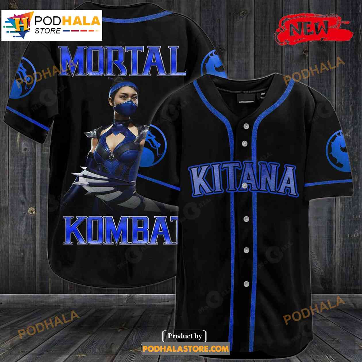 Kitana Mortal Kombat All Over Print Black Baseball Jersey baseball jersey product view 1