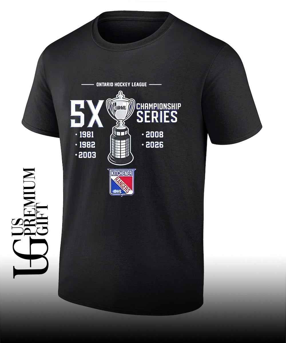Kitchener Rangers Ontario Hockey League 5X Champions Series trophy shirt Unisex T-shirt, Sweatshirt, Hoodie, Long Sleeve Tee - T-Shirt, Sweatshirt, Hoodie