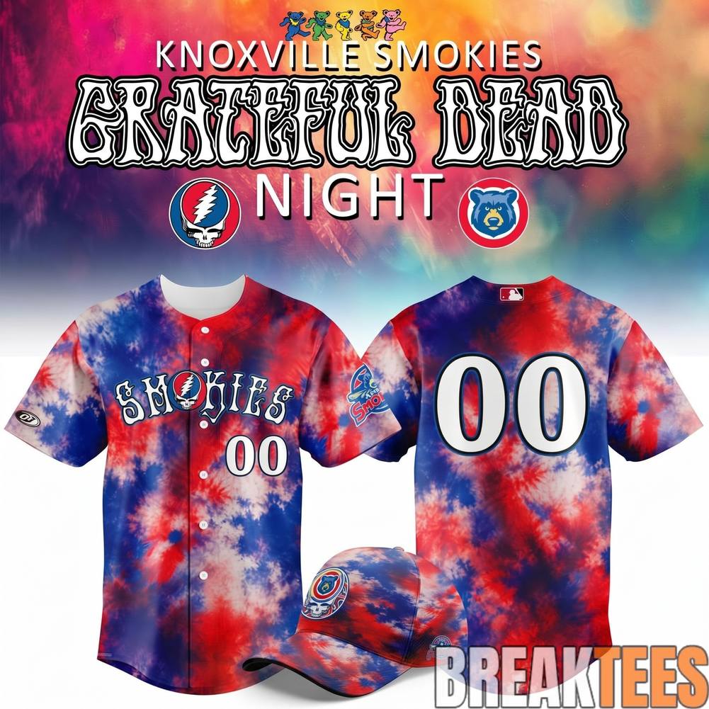 Knoxville Smokies x Grateful Dead Night Custom Baseball Jersey baseball jersey product view 1