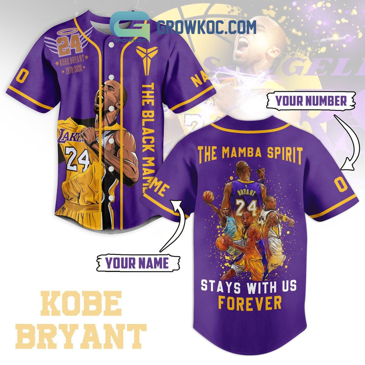 Kobe Bryant The Black Mamba Personalized Baseball Jersey baseball jersey product view 1