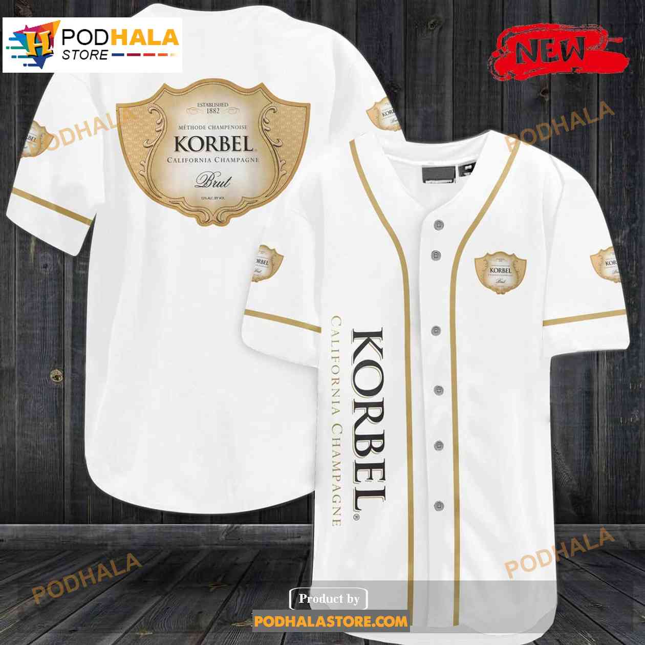 Korbel California Champagne All Over Print White Unisex Baseball Jersey baseball jersey product view 1