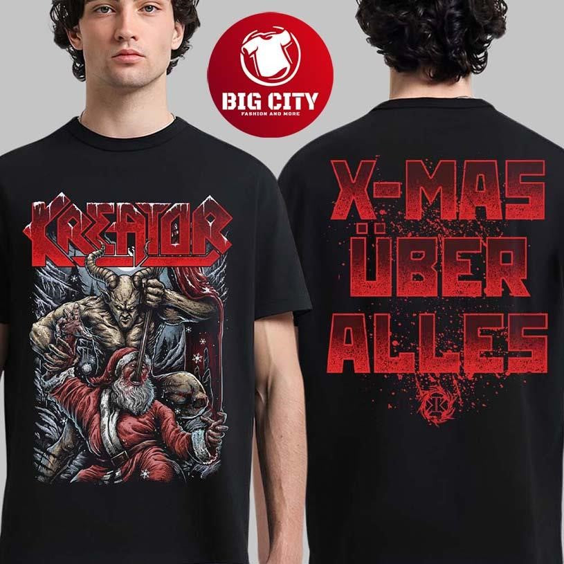 Kreator Holiday 2025 Devil Killing Santa Xmas Uber Alles Two Sided Shirt Unisex T-shirt, Sweatshirt, Hoodie, Long Sleeve Tee - T-Shirt, Sweatshirt, Hoodie