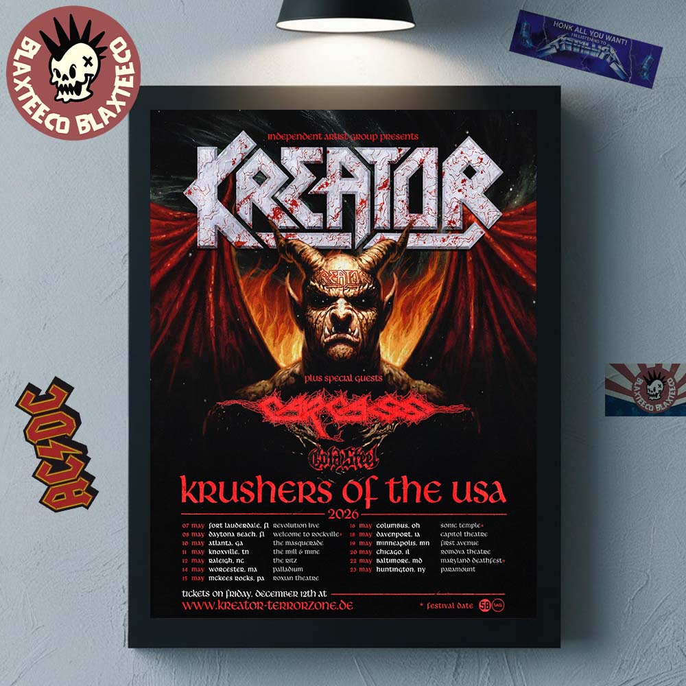 Kreator Krushers Of The USA 2026 Schedule Tour Dates Home Decor Poster Canvas Unisex T-shirt, Sweatshirt, Hoodie, Long Sleeve Tee - T-Shirt, Sweatshirt, Hoodie