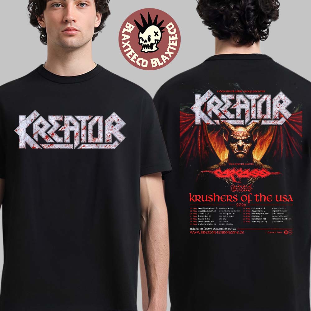 Kreator Krushers Of The USA 2026 Schedule Tour Dates Two Sided T-Shirt Unisex T-shirt, Sweatshirt, Hoodie, Long Sleeve Tee - T-Shirt, Sweatshirt, Hoodie
