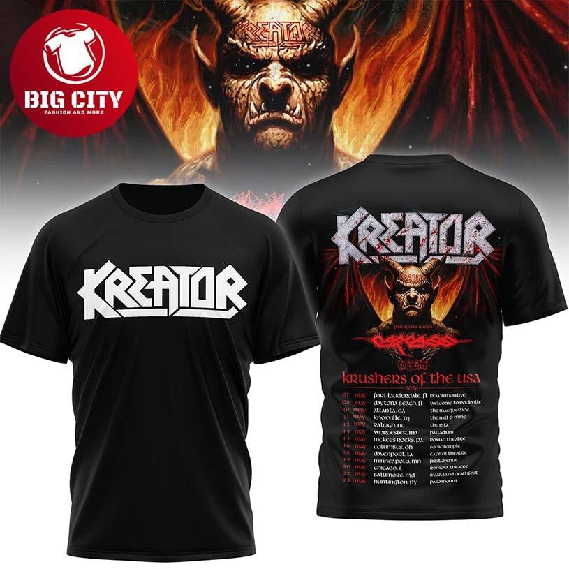 Kreator Krushers Of The Usa Tour Thrash Metal Band Two Sided Shirt Unisex T-shirt, Sweatshirt, Hoodie, Long Sleeve Tee - T-Shirt, Sweatshirt, Hoodie