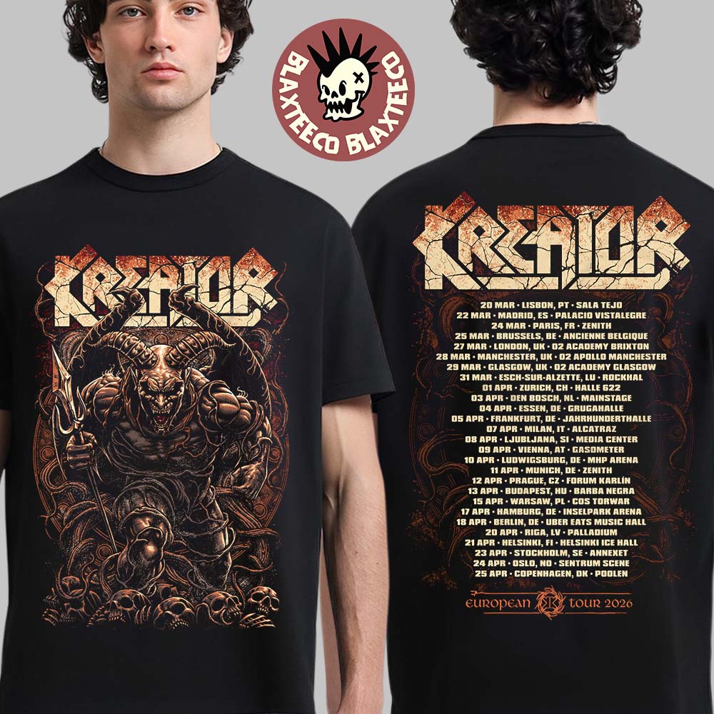 Kreator Krushers Of The World European Tour 2026 Merch Skulls T-Shirt Unisex T-shirt, Sweatshirt, Hoodie, Long Sleeve Tee - T-Shirt, Sweatshirt, Hoodie