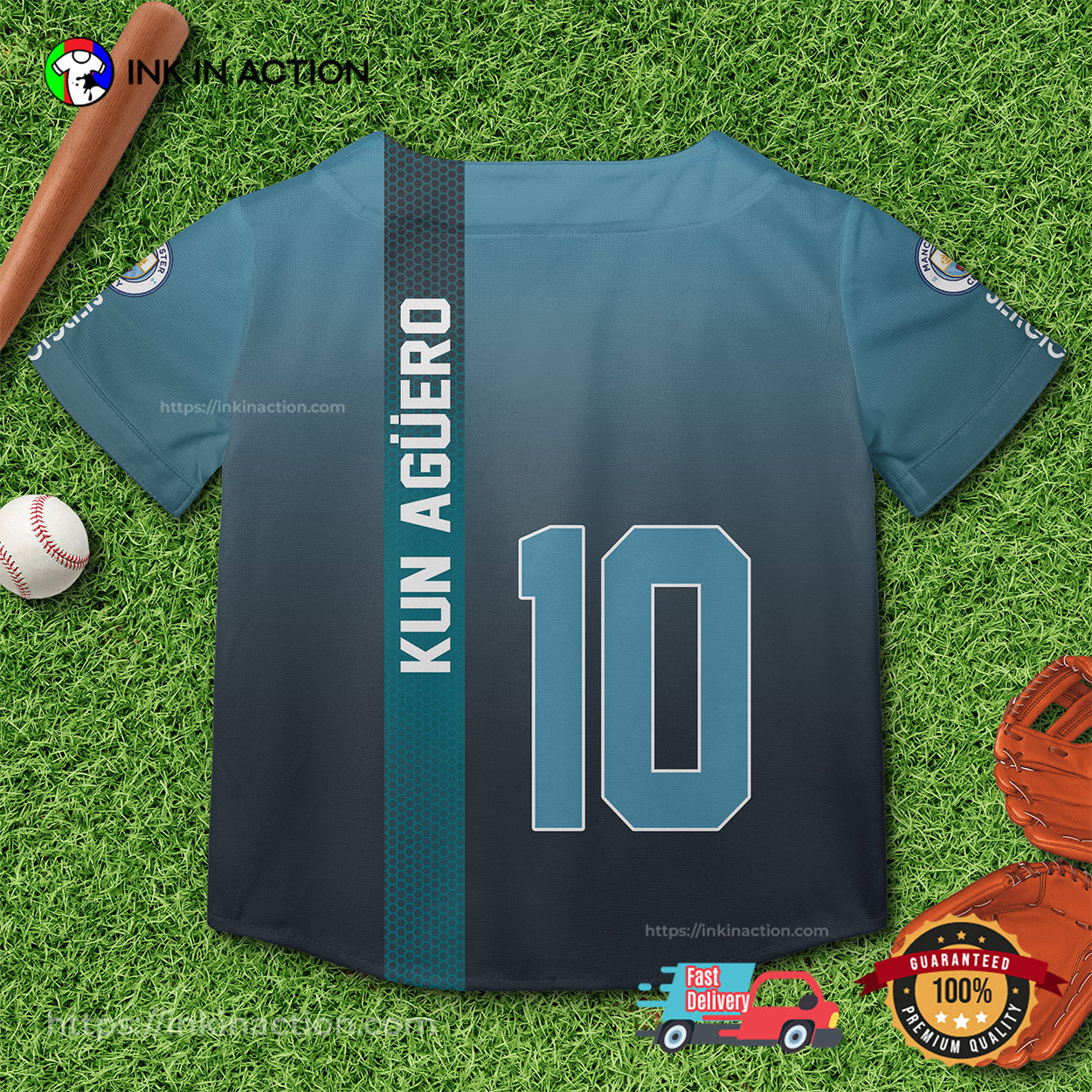 Kun Aguero Man City Aguero 10 Argentine Footballer Baseball Jersey baseball jersey product view 3