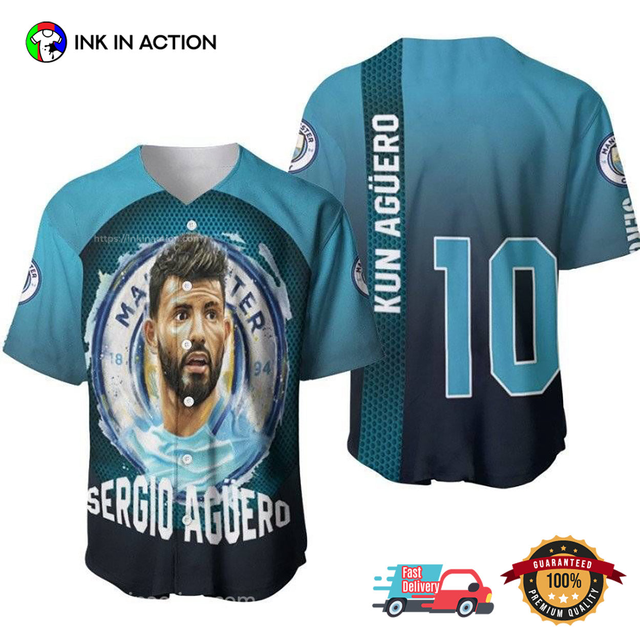 Kun Aguero Man City Aguero 10 Argentine Footballer Baseball Jersey baseball jersey product view 1