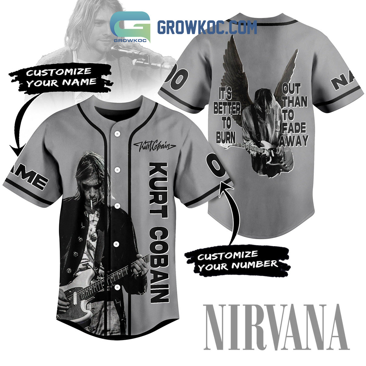 Kurt Coban It Is Better To Burn Out Than To Fade Away Custom Name Number Baseball Jersey baseball jersey product view 1
